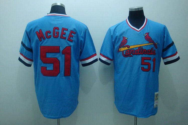 Mitchell and Ness Cardinals #51 Willie McGee Stitched Blue Throwback MLB Jersey - Click Image to Close